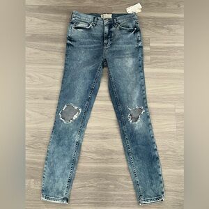 NWT Free People Distressed Skinny Jeans Turquoise Wash Size 27 Mid Rise Stretch